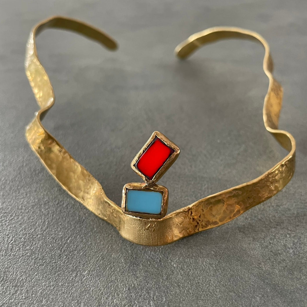 Spring warmth Vintage Czech glass brass choker