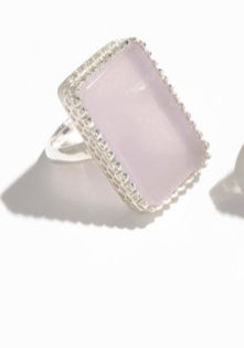 Rose Quartz Silver Lace Pattern Ring/Lie Down
